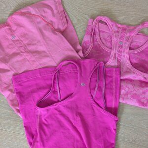 Lululemon Bundle - hot pink tee and tanks Size 0